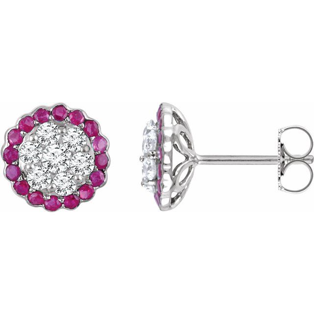 Round Natural Ruby & 5/8 CTW Natural Diamond Earrings