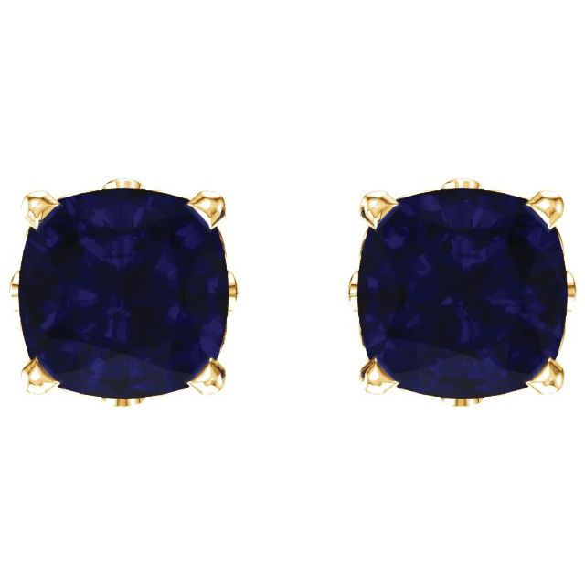 6x6mm Cushion Lab-Grown Blue Sapphire Earrings