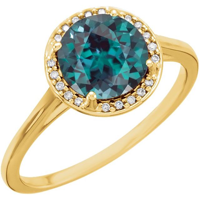 Round Lab-Grown Alexandrite & .05 CTW Natural Diamond Ring