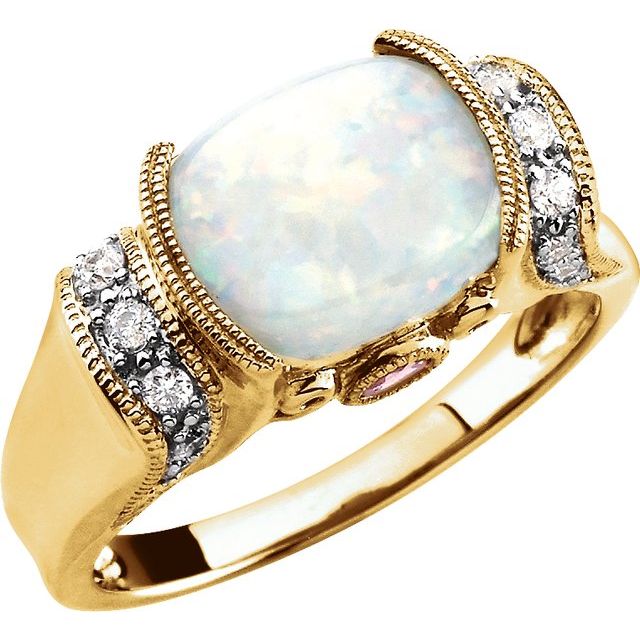Natural Opal, Natural Pink Tourmaline & 1/6 CTW Natural Diamond Ring