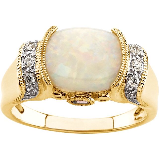 Natural Opal, Natural Pink Tourmaline & 1/6 CTW Natural Diamond Ring