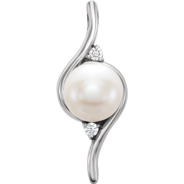 Cultured White Freshwater Pearl & .03 CTW Natural Diamond Pendant