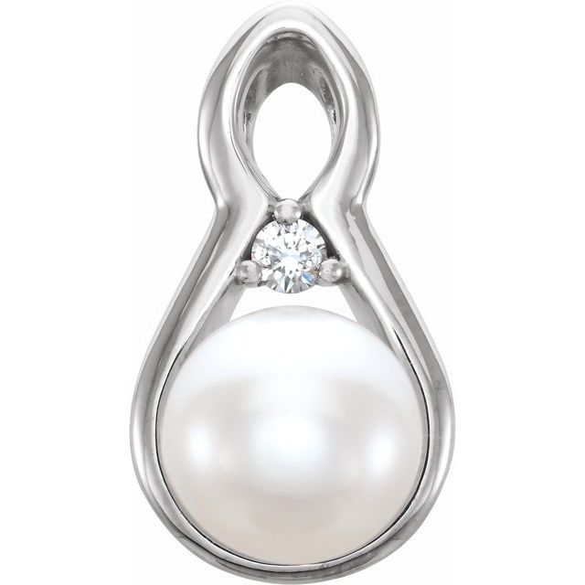 Cultured White Freshwater Pearl & .03 CTW Natural Diamond Pendant