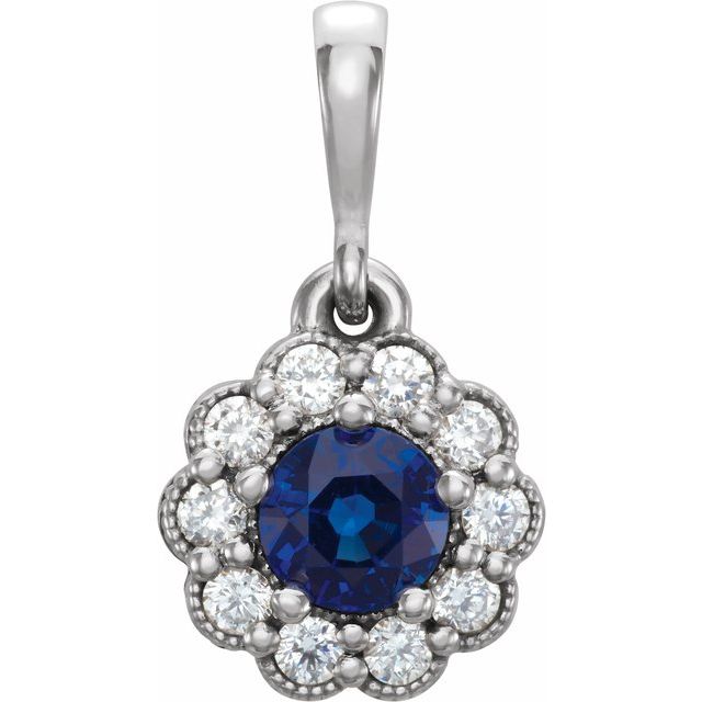 Natural Blue Sapphire & 1/8 CTW Natural Diamond Pendant
