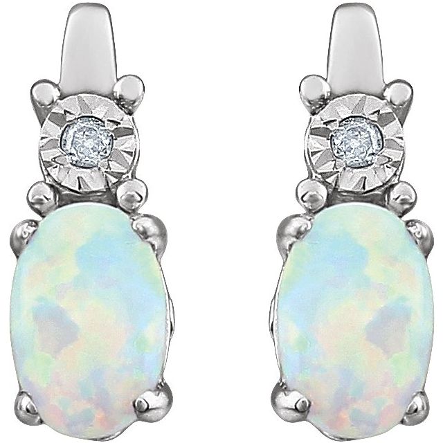 Oval Lab-Grown White Opal Opal & .02 CTW Natural Diamond Earrings