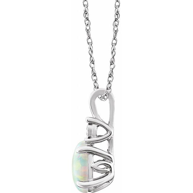 Oval Lab-Grown Opal & .02 CT Natural Diamond Necklace