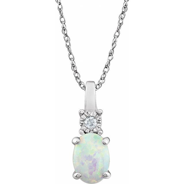 Oval Lab-Grown Opal & .02 CT Natural Diamond Necklace