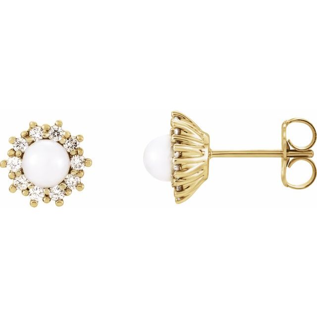 Cultured White Freshwater Pearl & 1/4 CTW Natural Diamond Earrings