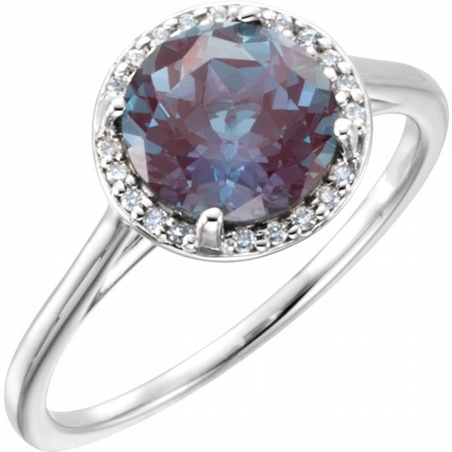 Round Lab-Grown Alexandrite & .05 CTW Natural Diamond Ring