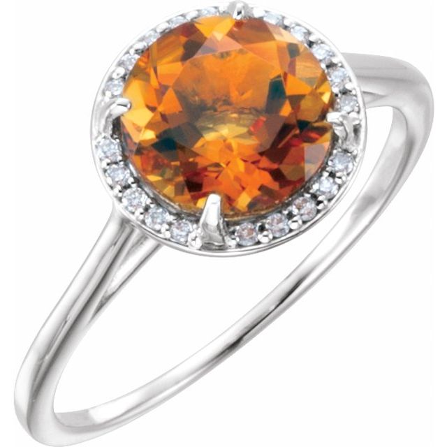 Round Natural Citrine & .05 CTW Natural Diamond Ring