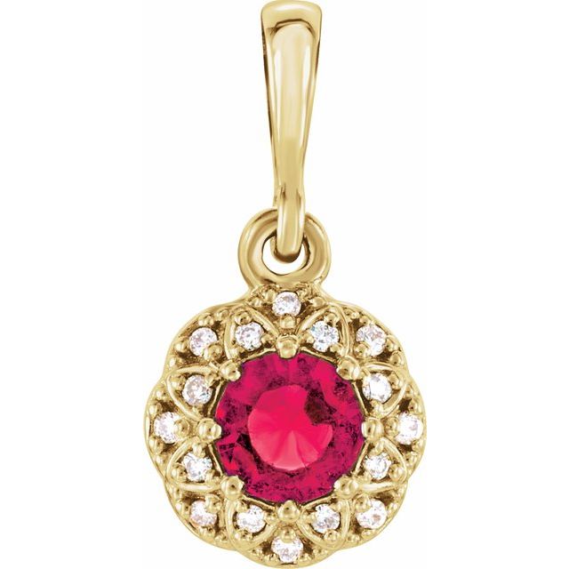 Round Natural Ruby & .04 CTW Natural Diamond Halo-Style Pendant
