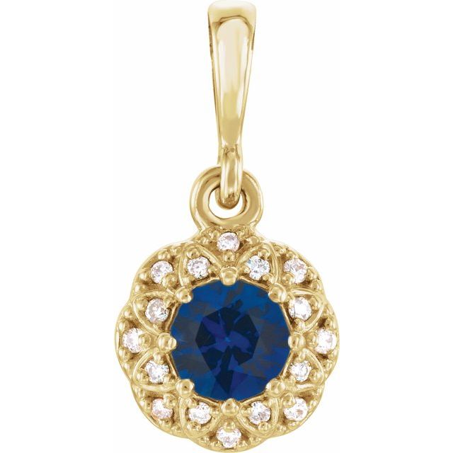 Round Natural Blue Sapphire & .04 CTW Natural Diamond Halo-Style Pendant