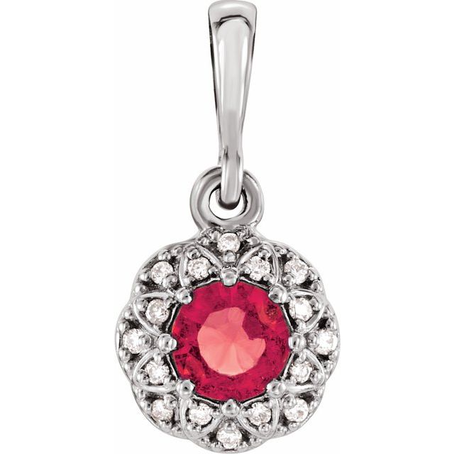Round Natural Ruby & .04 CTW Natural Diamond Halo-Style Pendant