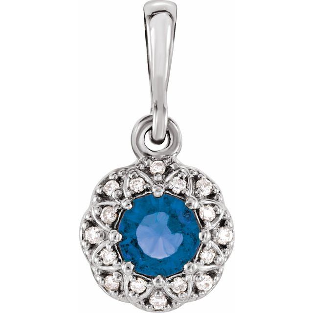 Round Natural Blue Sapphire & .04 CTW Natural Diamond Halo-Style Pendant