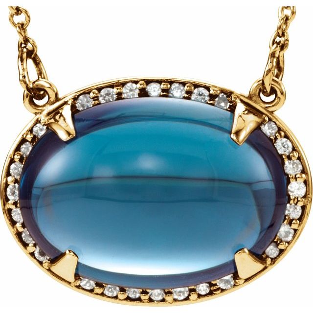 Oval Natural London Blue Topaz & .08 CTW Natural Diamond Halo-Style 16 1/2" Necklace