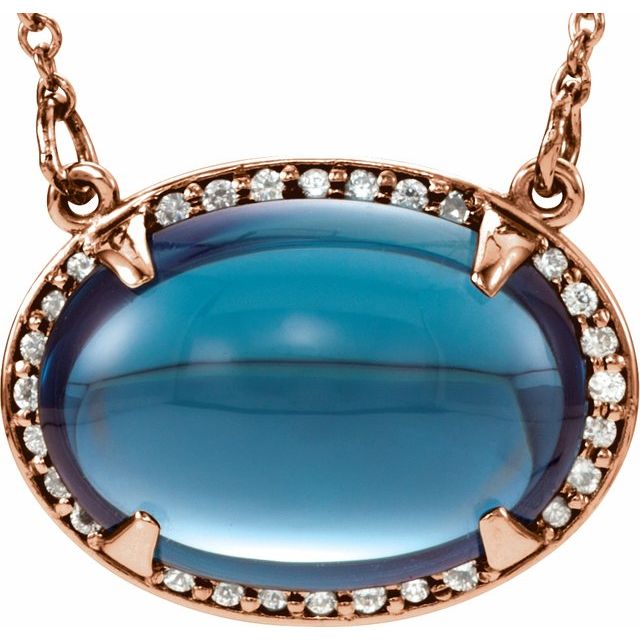 Oval Natural London Blue Topaz & .08 CTW Natural Diamond Halo-Style 16 1/2" Necklace