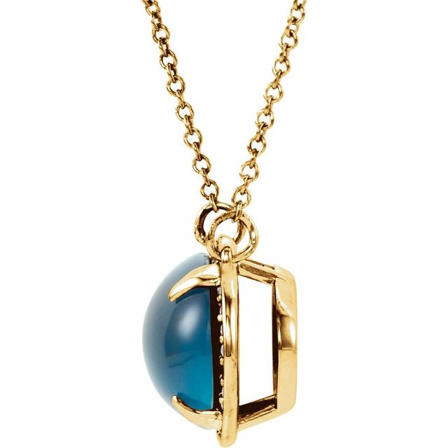 Oval Natural London Blue Topaz & .08 CTW Natural Diamond Halo-Style 16 1/2" Necklace