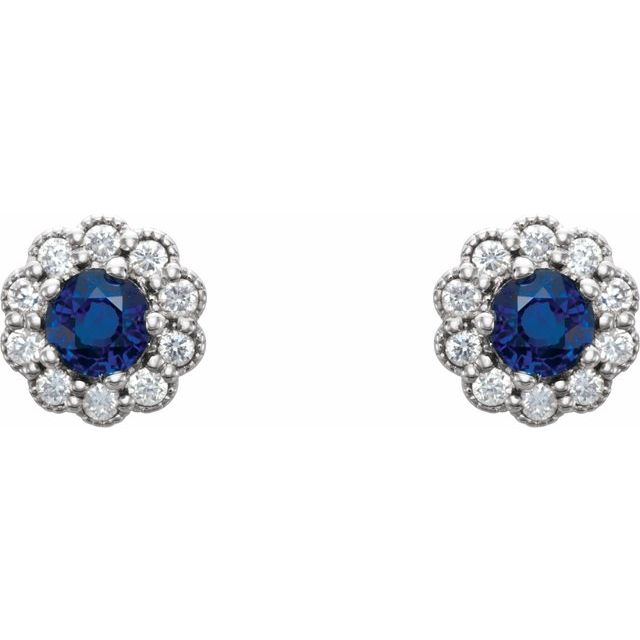 Round 6.5mm Natural Blue Sapphire & 1/4 CTW Natural Diamond Earrings
