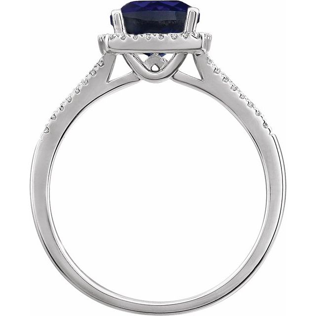 Cushion Lab-Grown Blue Sapphire & 1/5 CTW Natural Diamond Ring