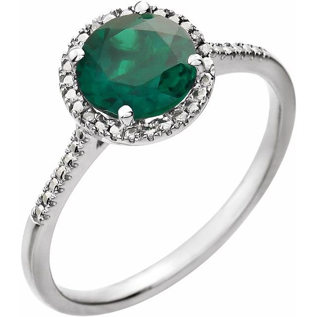 Lab-Grown Emerald & .01 CTW Natural Diamond Ring