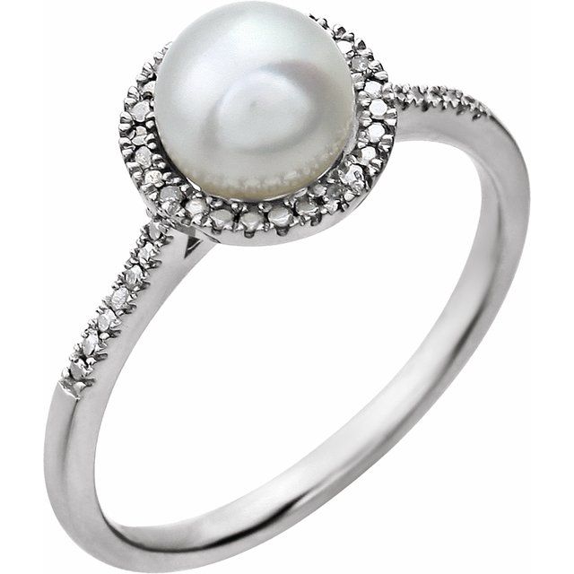 Cultured White Freshwater Pearl & .01 CTW Natural Diamond Ring