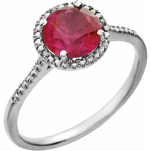 Lab-Grown Ruby & .01 CTW Natural Diamond Ring