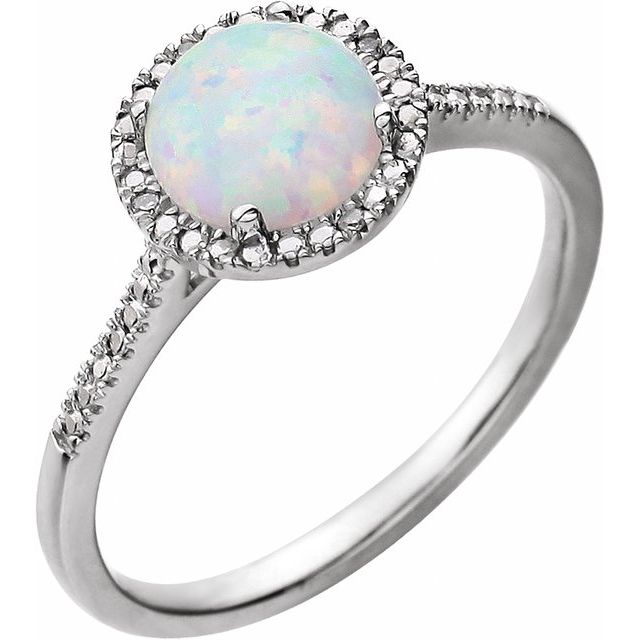 Lab-Grown White Opal & .01 CTW Natural Diamond Ring