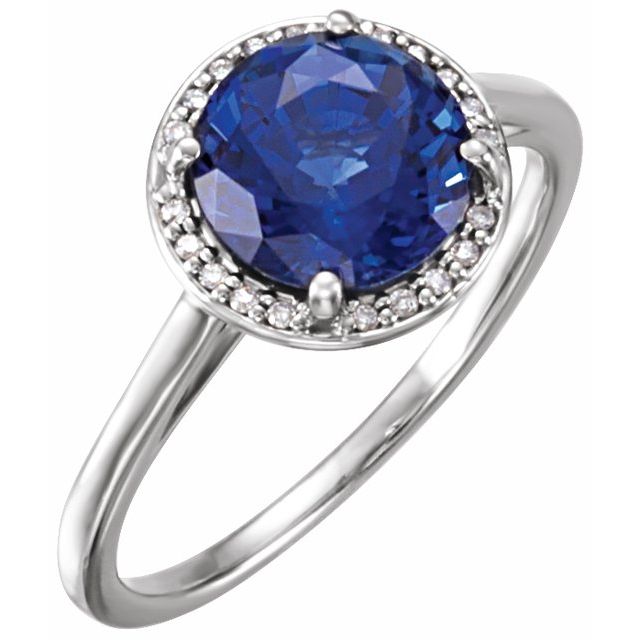 Round Lab-Grown Blue Sapphire & .05 CTW Natural Diamond Ring