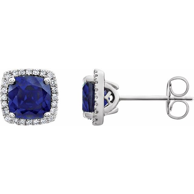 Cushion Lab-Grown Blue Sapphire & 1/8 CTW Natural Diamond Earrings