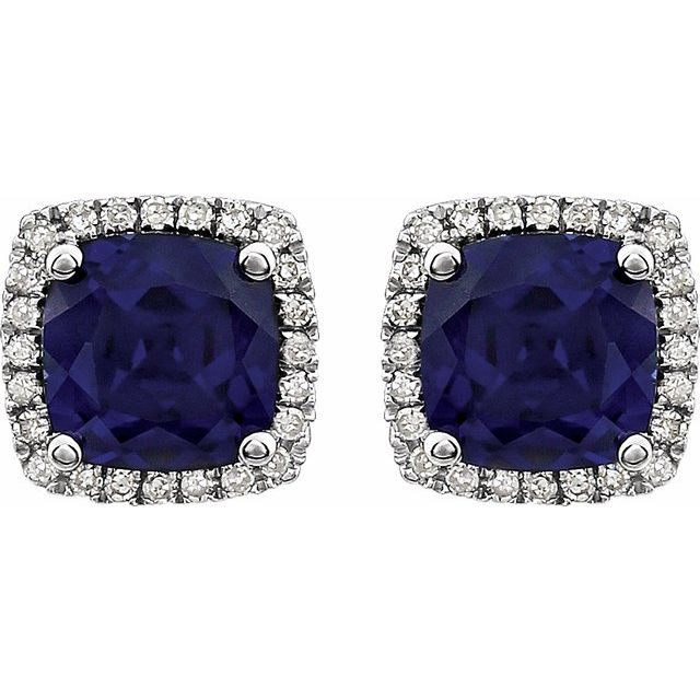 Cushion Lab-Grown Blue Sapphire & 1/8 CTW Natural Diamond Earrings