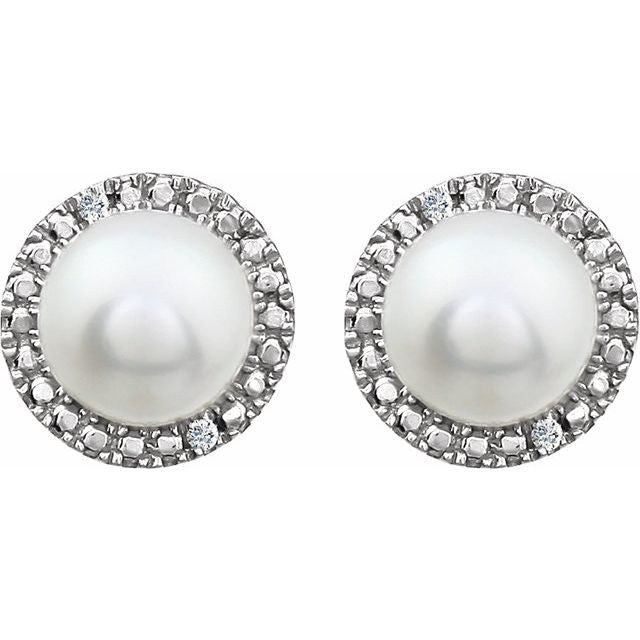 Cultured White Freshwater Pearl & .01 CTW Natural Diamond Earrings