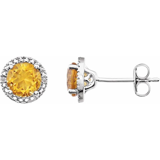 Round Natural Citrine & .01 CTW Natural Diamond Earrings