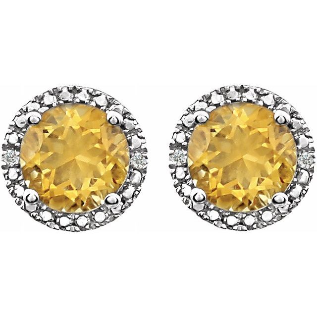 Round Natural Citrine & .01 CTW Natural Diamond Earrings