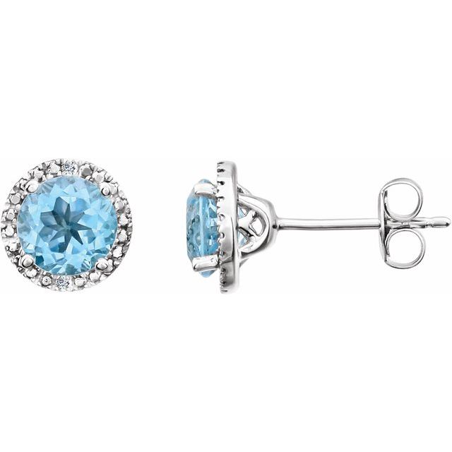 Round Natural Sky Blue Topaz & .01 CTW Natural Diamond Earrings