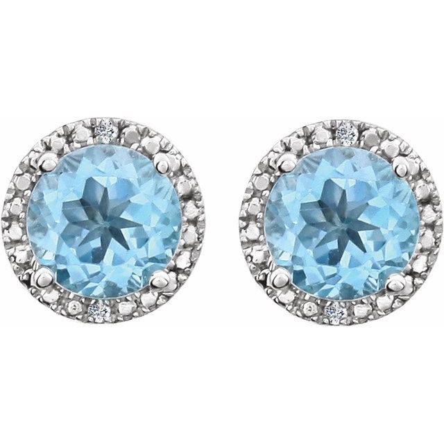 Round Natural Sky Blue Topaz & .01 CTW Natural Diamond Earrings