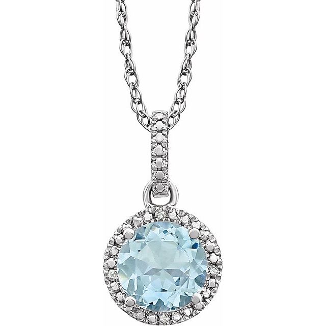 Natural Aquamarine & .01 CTW Natural Diamond Necklace