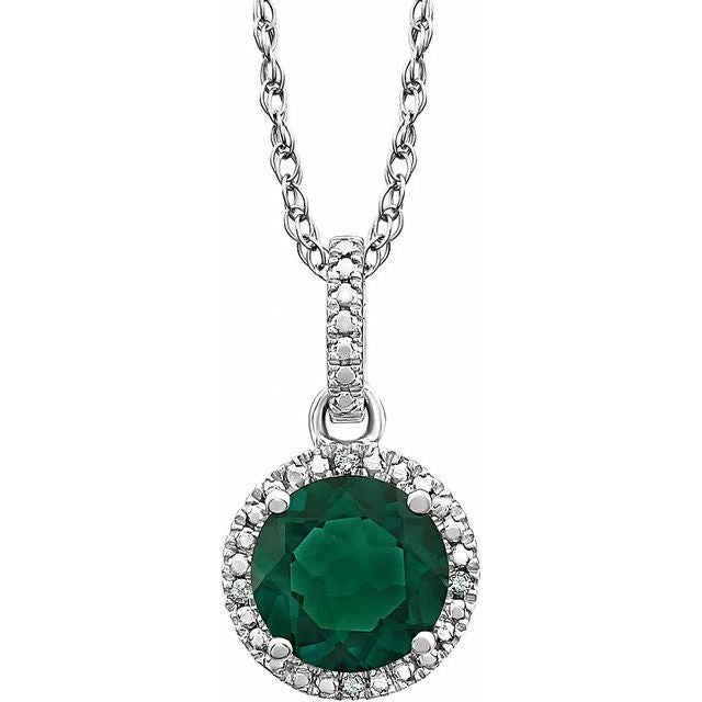 Lab-Grown Emerald & .01 CTW Natural Diamond Necklace