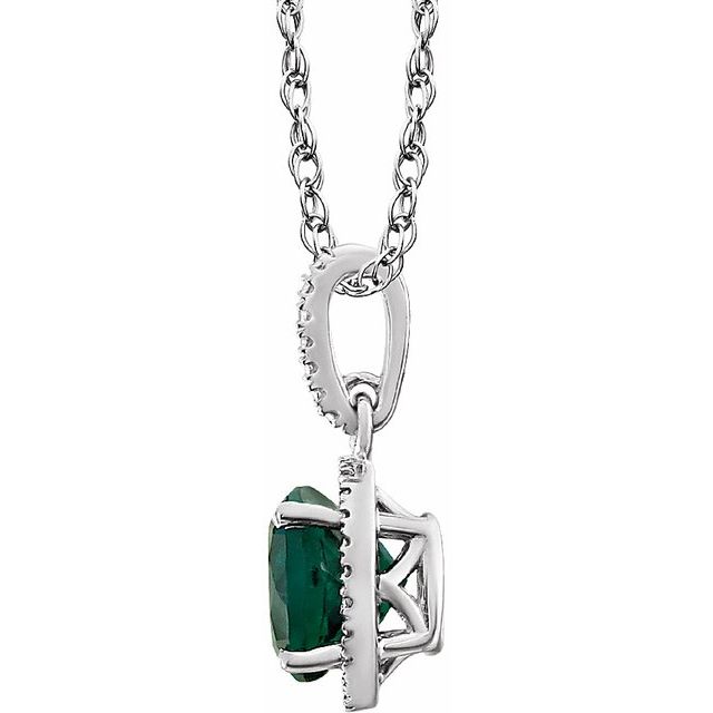Lab-Grown Emerald & .01 CTW Natural Diamond Necklace