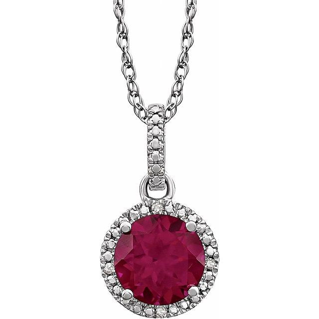 Lab-Grown Ruby & .01 CTW Natural Diamond Necklace