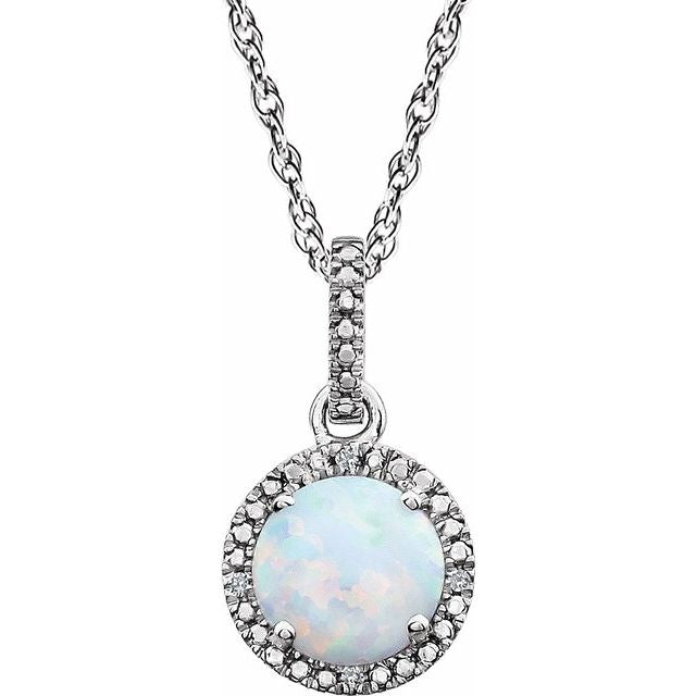 Lab-Grown Opal & .01 CTW Natural Diamond Necklace