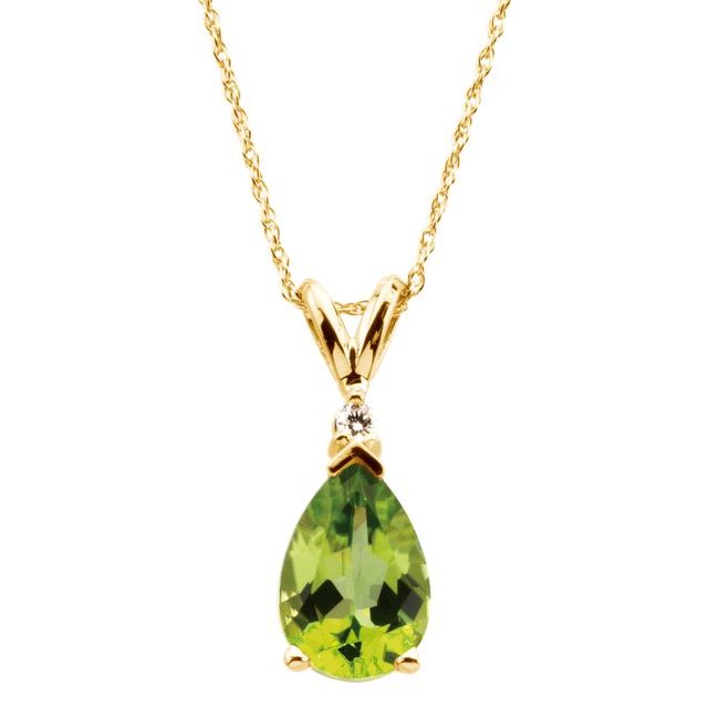 Pear Natural Peridot & .04 CT Natural Diamond Necklace