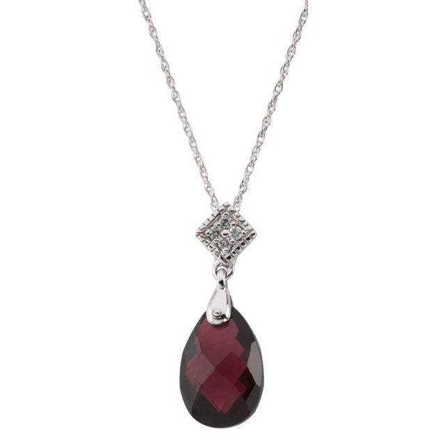 Pear Natural Brazilian Garnett & .04 CTW Natural Diamond Briolette Necklace