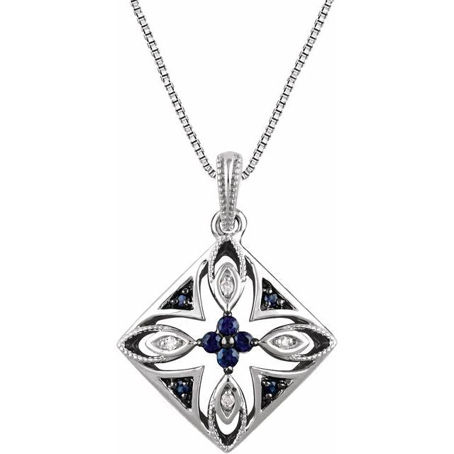 Round Natural Blue Sapphire & .025 CTW Natural Diamond Necklace