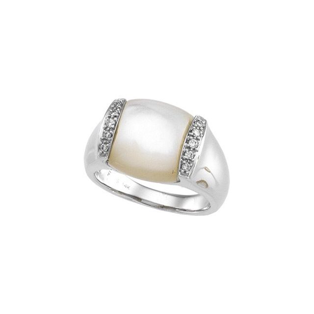 Cushion Natural Mother of Pearl & 1/10 CTW Natural Diamond Ring