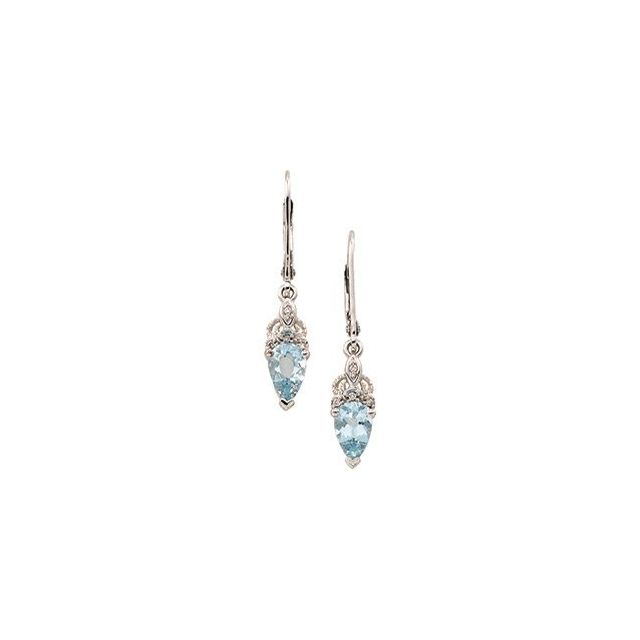Pear Natural Aquamarine & .04 CTW Natural Diamond Earrings
