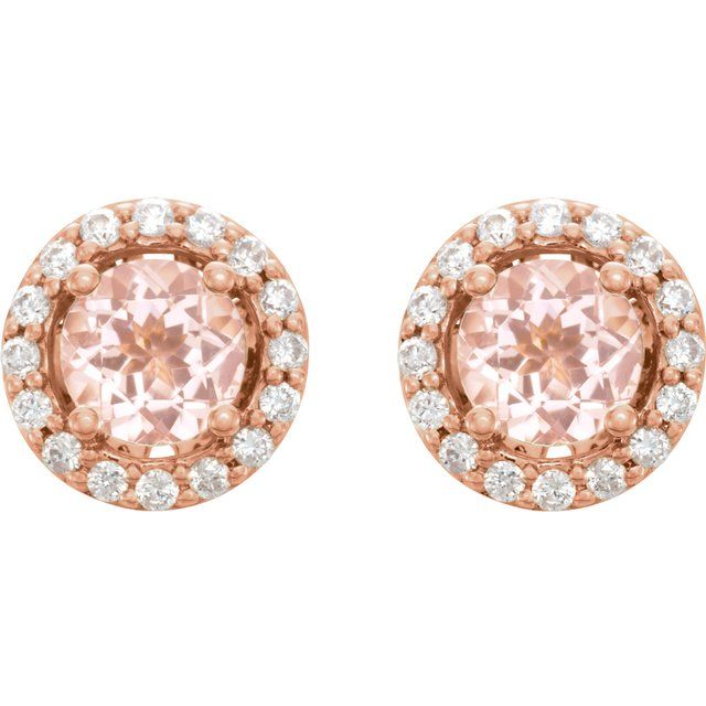 Round Natural Pink Morganite & 1/5 CTW Natural Diamond Earrings