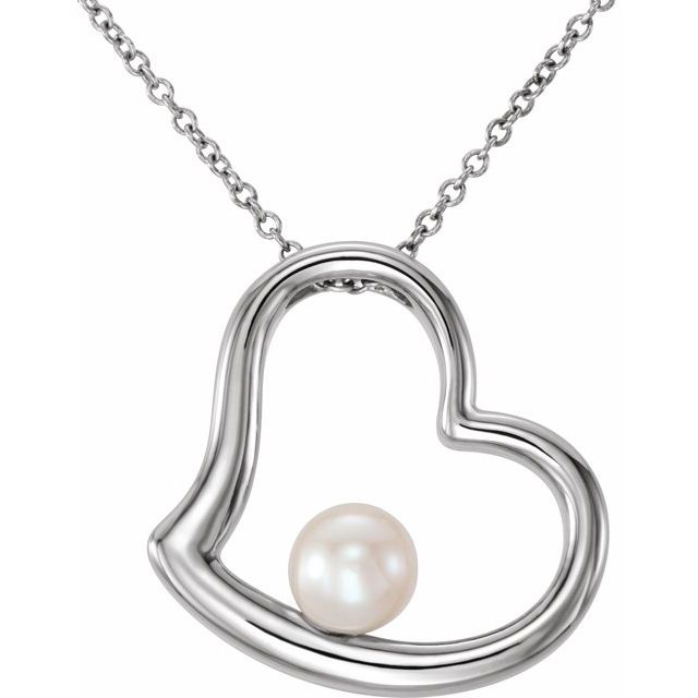 Cultured White Freshwater Pearl Heart Necklace