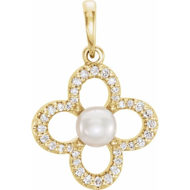 Cultured White Freshwater Pearl & 1/6 CTW Natural Diamond Pendant