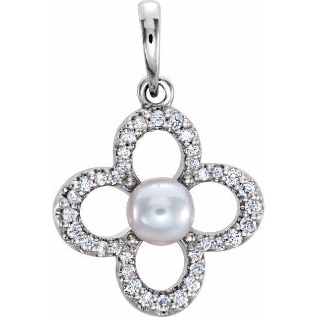Cultured White Freshwater Pearl & 1/6 CTW Natural Diamond Pendant