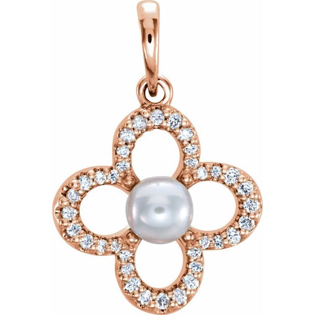 Cultured White Freshwater Pearl & 1/6 CTW Natural Diamond Pendant